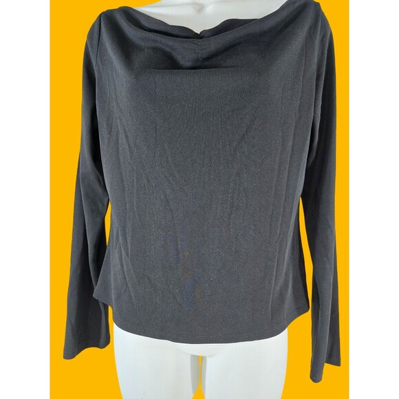 Bisou Bisou by Michele Bohbot Size L Black Long Sleeve Cowl Neck Top Blouse - Picture 1 of 7